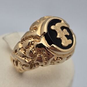 Onyx Initial Letter "F" Nugget Ring Size 8.75 Signed SETA